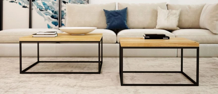 Couchtische Eiche mit Metallfüßen 100% Massivholz